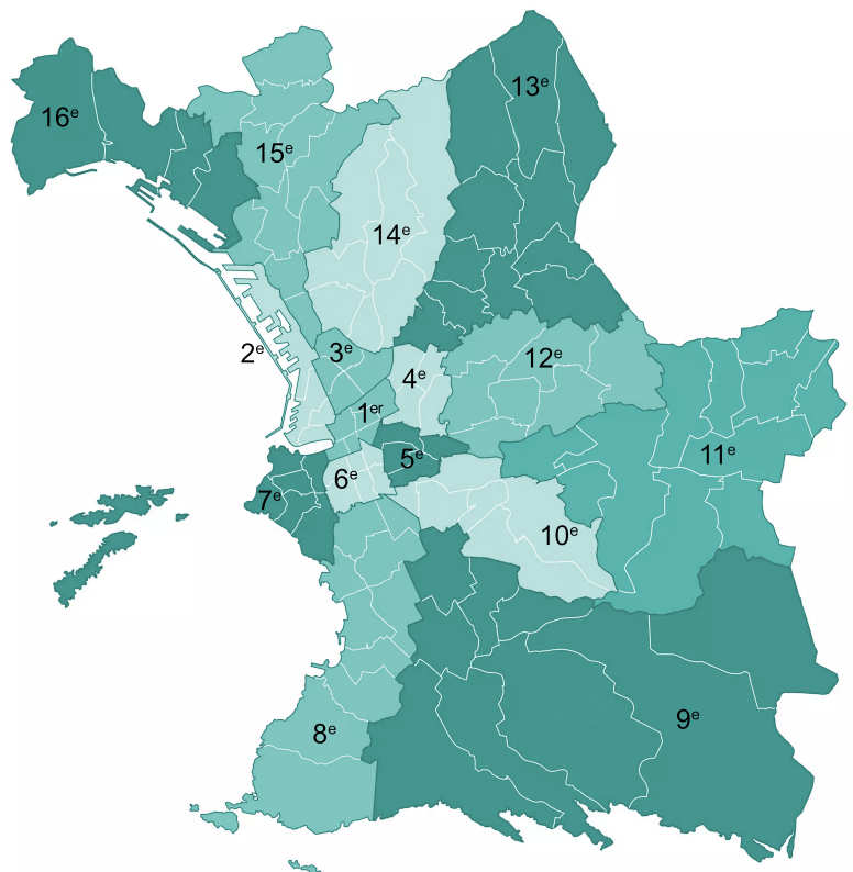 Carte des arrondissements de Marseille
